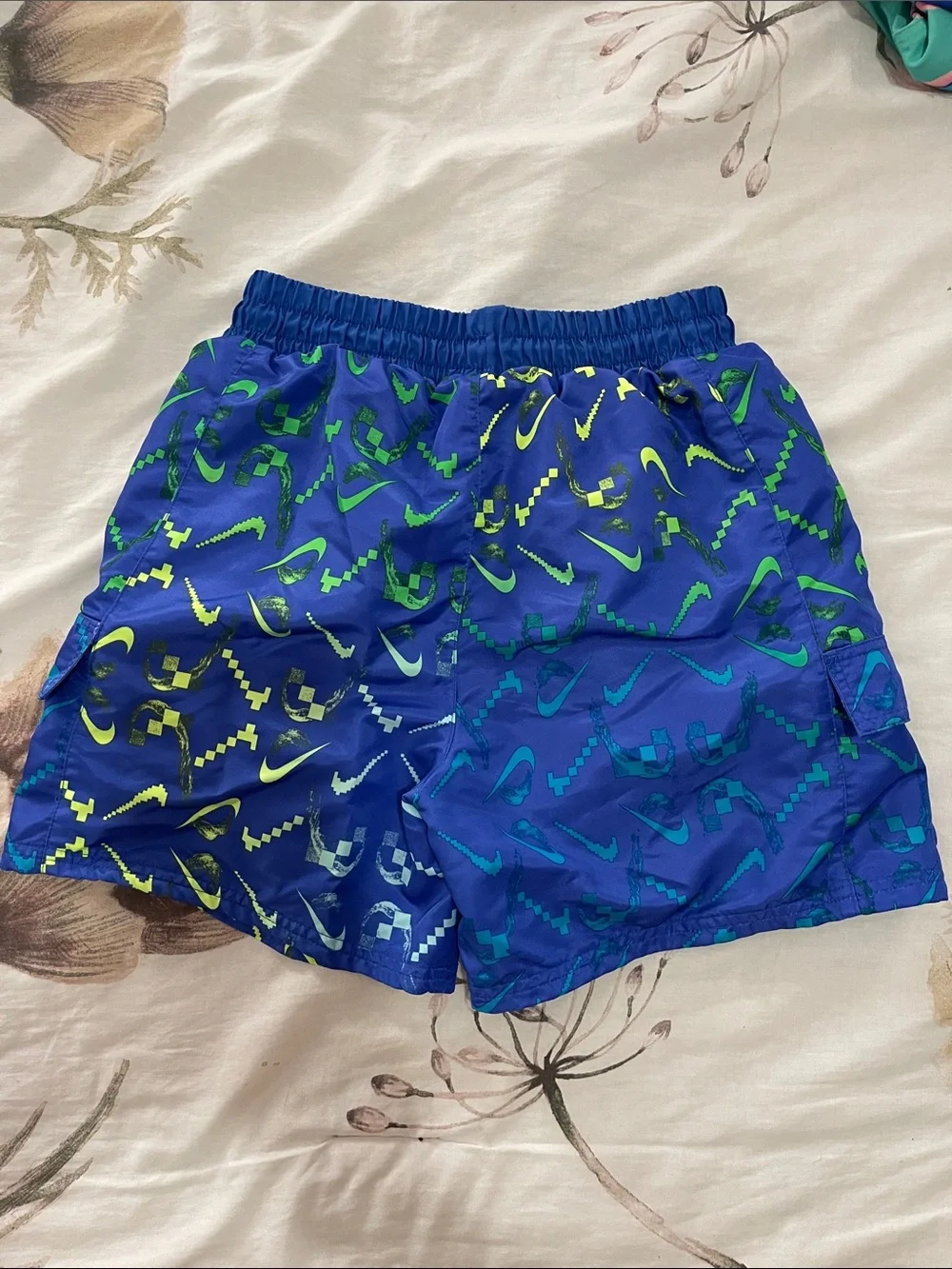 Nike Boys' Blue Swim Trunks with Green & Neon Accents